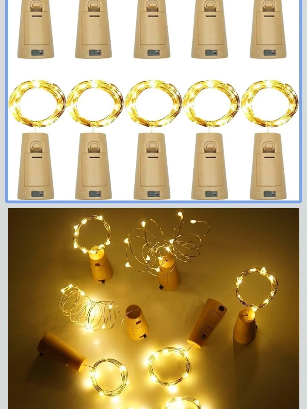 Set of 10 bottle Lights with Button Cell Batteries - Gold Tone
